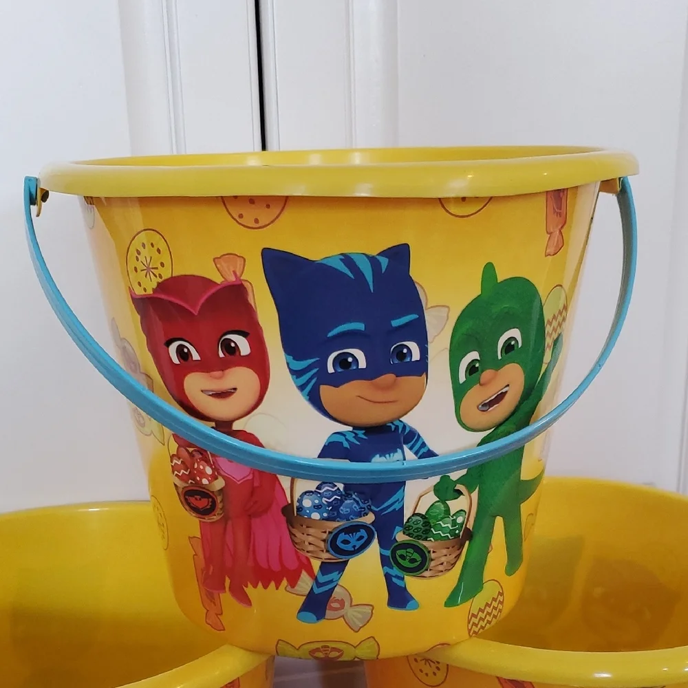 Lot of 3 Yellow PJ Masks Plastic Easter Buckets Basket Egg Hunt Party Prizes NWT
